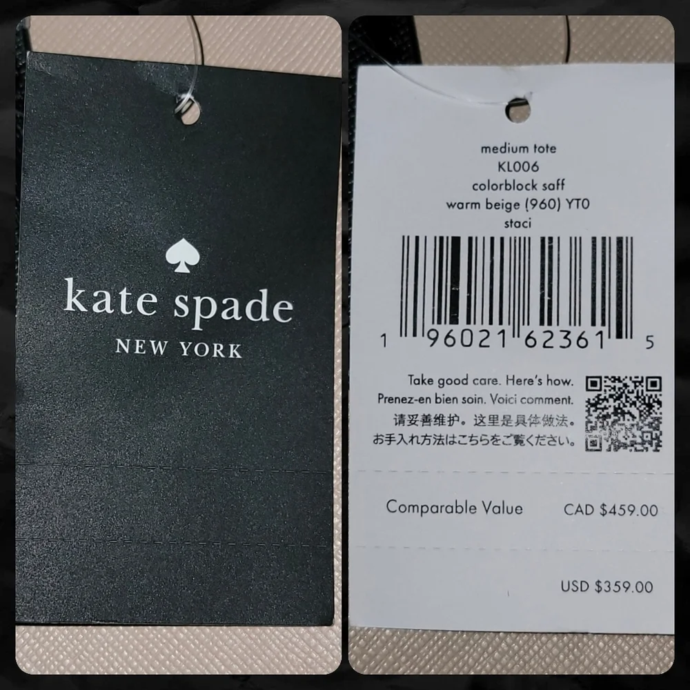 NWT Kate Spade KL006 Staci Warm Beige Saffiano Leather Tote Purse